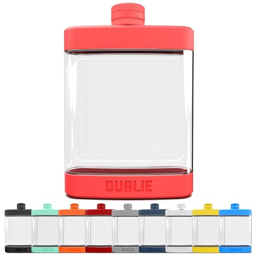 DUALIE 8 oz Hip Flask for Liquor - Shatterproof Alcohol Flasks with Clear Tritan Plastic and Silicone Grip - Flask Gift for Men & Women - Coral - color: Coral