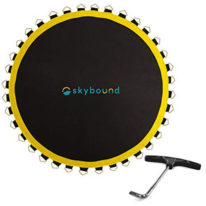 SkyBound Premium Trampoline Replacement Mat, Fits 14 Foot Frames w/Spring Tool, UV Sunguard for Longer Lasting Stitching, Durable V-Rings, Bounce Safely with Extra Rows of Stitching - size: 147" Wide | 88 Rings | Fits 7" Springs