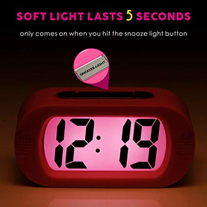 Plumeet Kids Alarm Clock Large Digital LCD Travel Alarm Clocks with Snooze and Night Light - Ascending Sound and Handheld Sized - Best Gift for Kids (Pink) - color: Pink
