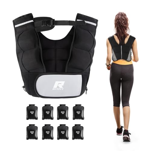 RitFit Weighted Vest, 4lb/8lb/10lb/12lb/15lb/20lb Weight Vest with Reflective Stripes, Weight Vest Adjustable for Women and Men Workout, Strength Training, Running, Fitness, Jogging, Walking - color: Adjustable 4-12LB