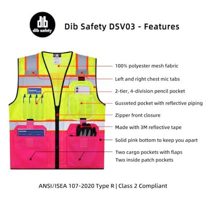 Dib Safety Reflective Safety Vest Made with 3M Tape, Yellow and Pink S - color: Yellow & Pink, size: Small