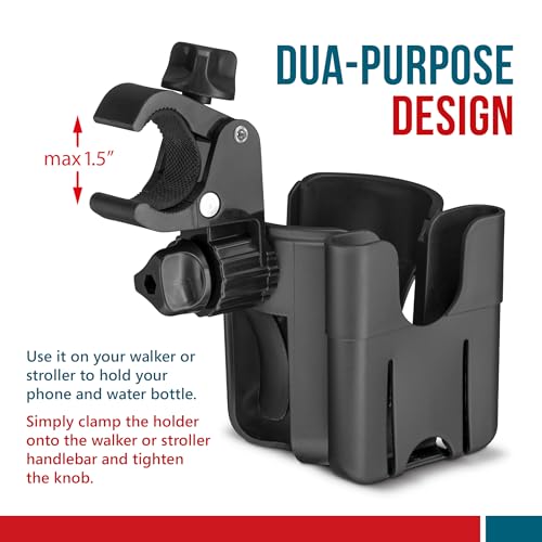 Walker Cup and Phone Holder, Compatible with Rollator and Folding Walkers