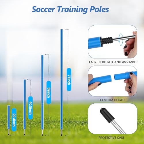 Haootadiy Soccer Agility Training Poles Equipment |Adjustable Soccer Equipment for Training Includes 6 Flexible Agility Poles
