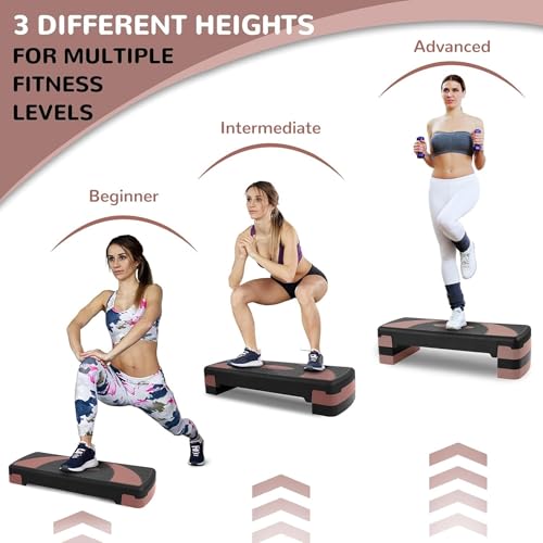 Fitvids Workout Step Aerobic Platform – 31" Exercise Step with 3 levels Adjustable Height – nan – - color: Pearly Pink