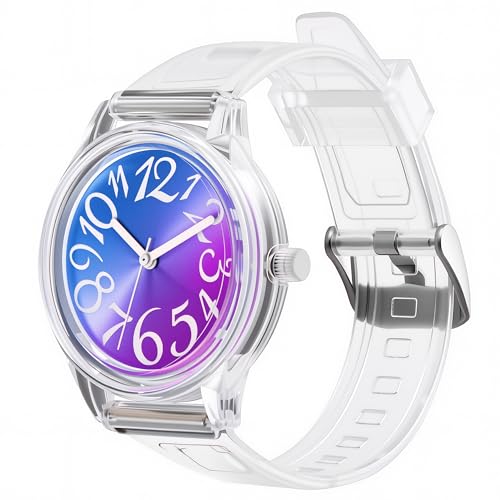 Clear Jelly Watch for Women, 36mm Rainbow Cat-Eye Dial, TPU Band - color: Purple