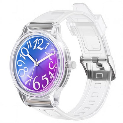 Clear Jelly Watch for Women, 36mm Rainbow Cat-Eye Dial, TPU Band - color: Purple
