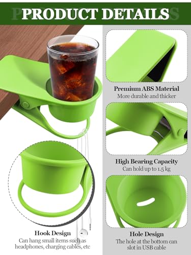 2PCS Clip on Cup Holder for Chair, Kalolary Desk Drink Holder Clamp, Green - color: 2PCS Green