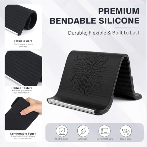 Sabary 2 Pack Flexible Silicone Phone Stand, Foldable Adjustable Phone Holder, Portable Non-Slip Bendable Desktop Stand for Desk, Travel, Office, Tablets, Laptops and Treadmills(Black) - color: Black