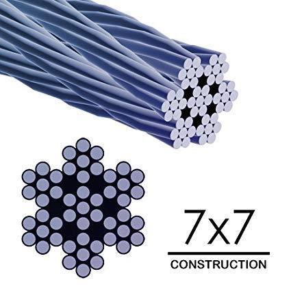 1/16 Stainless Steel Wire Rope 350 Foot Length, 7x7 Strand Core Aircraft Cable, 480 Lbs Breaking Strength, by HarborCraft