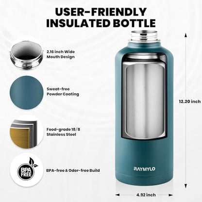 RAYMYLO Insulated Water Bottle 87 oz, Triple Wall Vacuum Stainless Steel - color: Dark Green, size: 87 Ounces