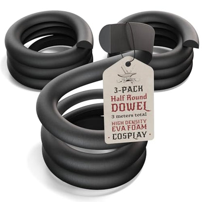 The Foamory 3-Pack Black EVA Foam Dowel - Half Round 10mm x 1M Length Stick - color: 3 Pack: 1M Lengths (3M Total) - 10mm Thickness, size: Black - Half Round Dowel