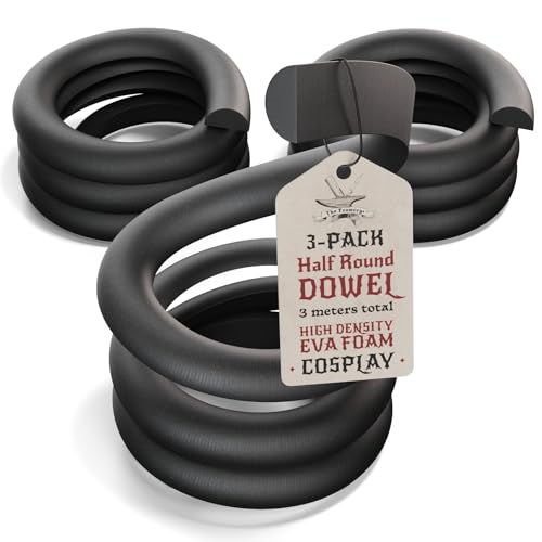 The Foamory 3-Pack Black EVA Foam Dowel - Half Round 10mm x 1M Length Stick - color: 3 Pack: 1M Lengths (3M Total) - 10mm Thickness, size: Black - Half Round Dowel