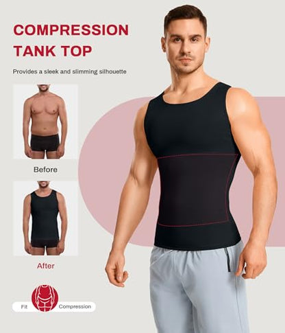Nebility Shapewear Mens Compression Shirt - Slimming Body Shaper Vest Sleeveless Undershirts Workout Tank Tops - color: Black, size: 4X-Large