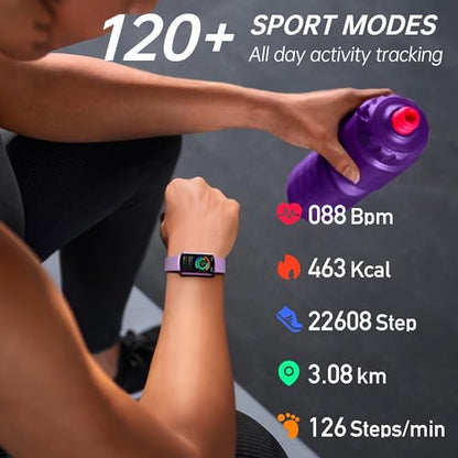 Health Fitness Tracker with 24/7 Heart Rate, Smart Watch with Blood Pressure and Blood Oxy-gen Monitor, Bulit-in 120+ Sport Mode, Sleep Tracking Waterproof Activity Tracker for Women Men - color: Deep Purple