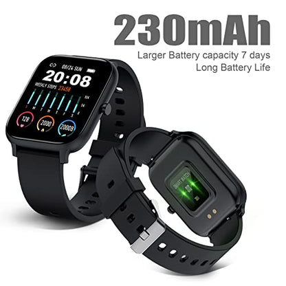 Smart Watch for Men Women Compatible with iPhone Samsung Android Phone 1.69 inch Full Touch Screen IP68 Waterproof Bluetooh Fitness Tracker Heart Rate/Sleep Monitor (Black) - color: black