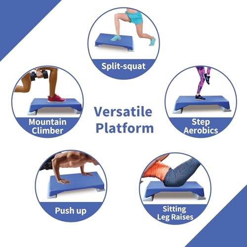 GOWE Aerobics Step Platform Height-Adjustable Fitness Equipment Stepper Trainer Exercise Step Platform Sliding Lifting Pad Blue