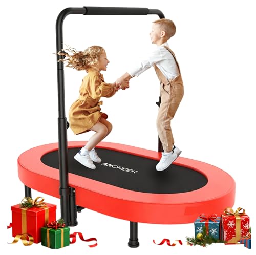 ANCHEER 56" Double Mini Trampoline for Kids, Mini Rebounder with 5-Level Adjustable Handle, Parent-Child Trampoline for Kids, Max Load 220lbs, Fun for Indoor/Outdoor - color: Red Pro