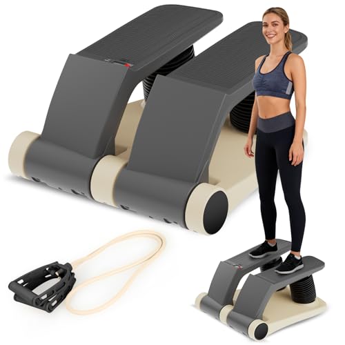 Air Stepper Machine with Resistance Bands - color: Beige/Black