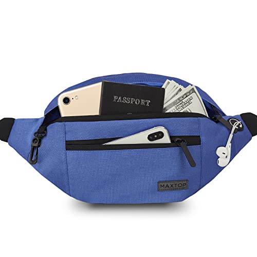 Large Blue Crossbody Fanny Pack for Women Men,Idea Gift for Travel Running - color: Blue