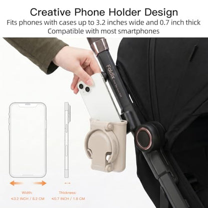 Gromast 2 in 1 Foldable Stroller Cup Holder + Phone Holder, 360°Rotatable with Adjustable Clip, Universal Cup Holder for Baby Stroller, Tricycle - Khaki - color: Khaki-2-in-1