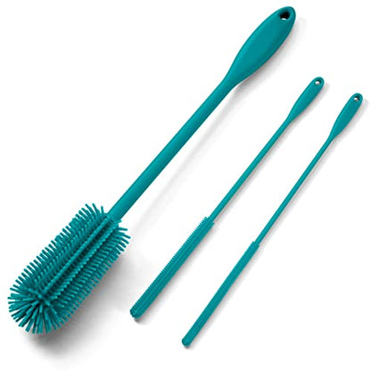 3-in-1 Silicone Bottle Brush with 2 Straw Cleaners, Turquoise