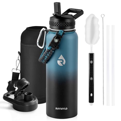 RAYMYLO Insulated Water Bottle 40 oz, Triple Wall Vacuum Stainless Steel - color: Indigo/Black, size: 40 Ounces