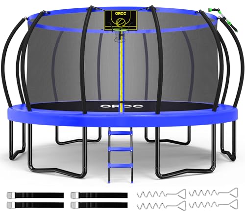 ORCC 1300LBS Weight Capacity Trampoline 16 15 12FT with Basketball Hoop Water Sprinkler Spiral Ground Stakes Outdoor Yard Trampolines for Kids Adults - size: 16FT