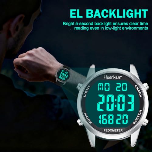 Hearkent Pedometer Watch for Walking for Senior Step Counter Watch - color: Black