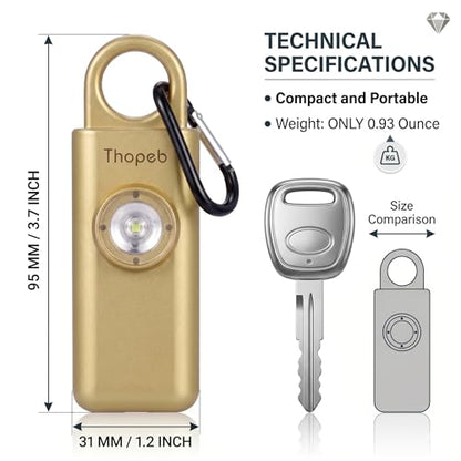 Personal Safety Alarm for Women – Superior Loud Siren & SOS Strobe - color: Metallic Gold