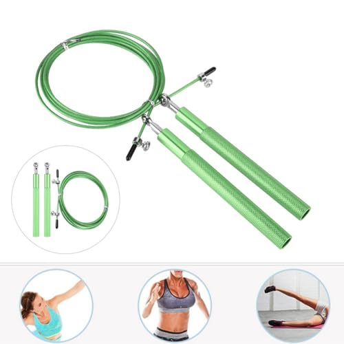 Aluminum Alloy Jump Rope with Ball Bearings – Skipping Rope for Speed Training, Non-Slip Grip and Adjustable PVC Cable - color: Green