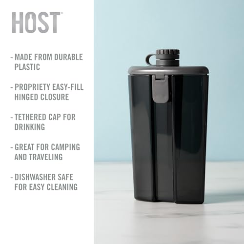 Host Easy-Fill Hip Liquor Flask for Alcohol with Hinged Refill Lid and Hinged Lid, Dishwasher Safe BPA-Free Plastic, Grey, 6 Oz, Set of 1