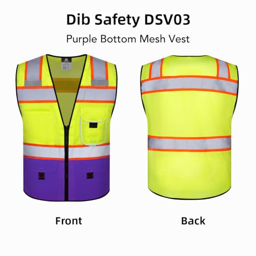 Dib Safety Reflective Safety Vest Made with 3M Tape, Yellow and Purple S - color: Yellow & Purple, size: Small