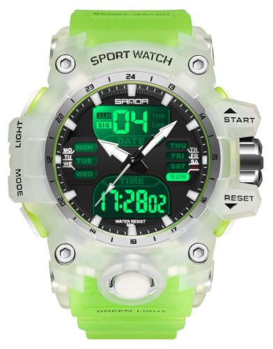 FANMIS Men's Analog Digital Sports Watch 50M LED Backlight Military Watch - color: Transparent Green