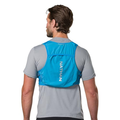 Nathan Hydration Vest - Lightweight, Quick-Fit Fix, Reflective, 4L Storage, Six Pockets, Two 14oz Flasks, Pinnacle Breeze - size: XX-Large, style: Electric Blue