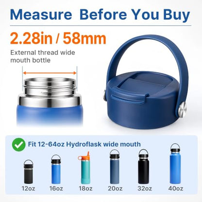 Flip Lid with Handle for Hydro Flask 12 16 20 32 40 64 oz Wide Mouth Bottle - color: Blue
