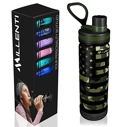 MILLENTI Sports Water Bottle Chug-Cap - 26oz Vacuum Insulated, Stainless Steel, Double Walled, Flask Bottles, Army Camouflage, WB0826CFG