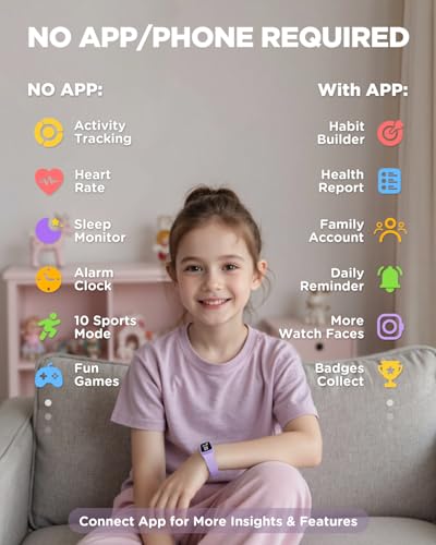 BIGGERFIVE Vigor Kids Fitness Tracker Watch AMOLED Screen, 3ATM Waterproof - color: Lilac