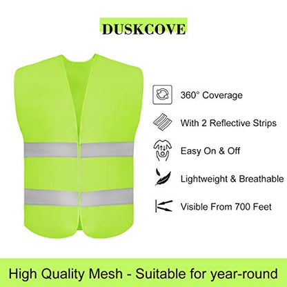 DUSKCOVE 10 Pack High Visibility Safety Vest for Traffic Work, Running, Surveyor and Security Guard - Construction Vest with 2 Reflective Strips, Made from Breathable and Neon Yellow Mesh Fabric - color: Neon Yellow
