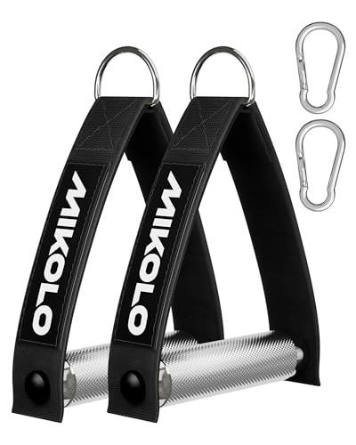 Mikolo Aluminum Alloy Cable Machine Handles, Exercise Handles D Handle Cable Attachments for Gym, Durable Cable Machine Attachment for Cable Crossover Training (with Bearing and 15mm Steel Tubing)
