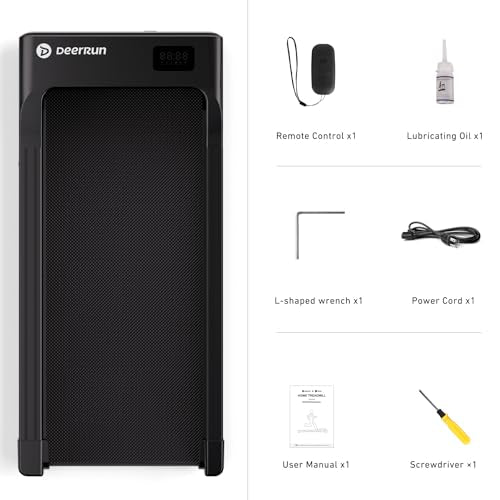 DeerRun Under Desk Walking Pad Treadmill for Home Office & Small Spaces, 6% Manual Incline, 0.6–3.8 MPH Walking Speed, 2.5 HP, 300 lb Capacity, App & Remote Control - color: Jet Black