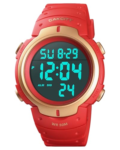 CakCity Digital Watch Mens, Waterproof Sport Wristwatch, Referee Stopwatch - color: Red