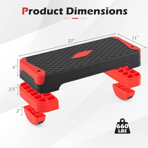 Goplus 3-in-1 Aerobic Step Platform, 600 LBS Adjustable Exercise Stepper - color: Red