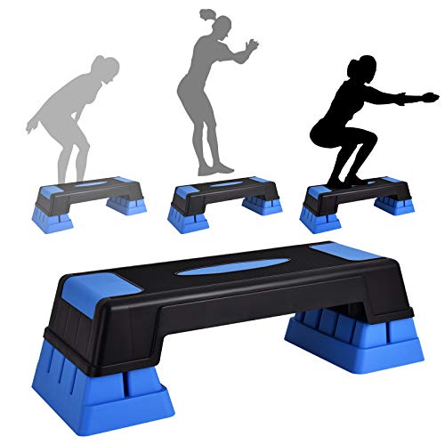 GYMAX Exercise Step Platform, 5”-7”-9” Height Adjustable Stepper - color: Blue