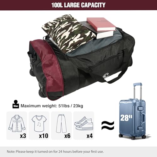 REDCAMP 85L/120L/140L Foldable Duffle Bag with Wheels, Large Travel Duffel Bag - color: 100l Red