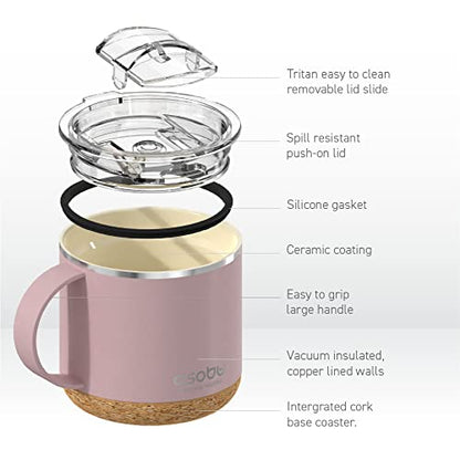 asobu Infinite Stainless Steel Insulated Coffee Mug with Inner Ceramic Coating and Cork Coaster 16 Ounce (Powdered Pink) - color: POWDERED PINK, style: INFINITE MUG