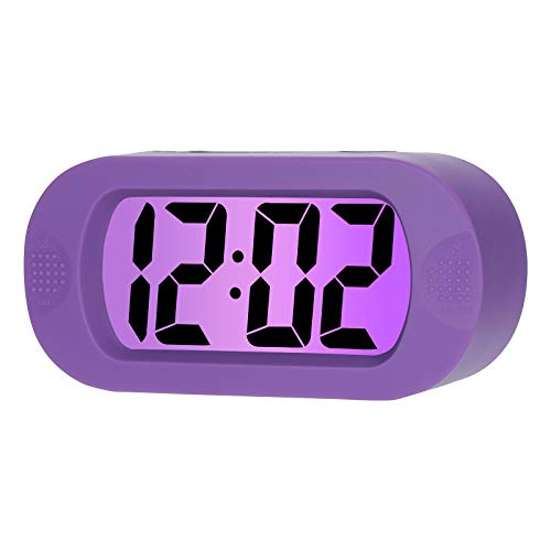 Plumeet Kids Alarm Clock Large Digital LCD Travel Alarm Clocks with Snooze and Night Light - Ascending Sound and Handheld Size - Best Gift for Kids (Purple) - color: Purple