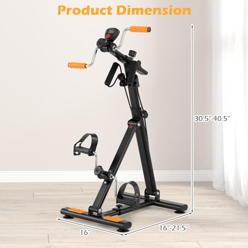GYMAX Pedal Exerciser Bike Arm Leg Knee Physical Therapy Peddler, Adjustable Fitness Equipment Home Exercise Bike with LCD Monitor for Seniors Total Body Workout, Elderly Rehab