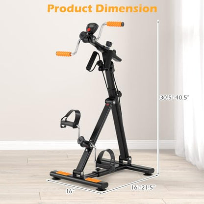 GYMAX Pedal Exerciser Bike Arm Leg Knee Physical Therapy Peddler, Adjustable Fitness Equipment Home Exercise Bike with LCD Monitor for Seniors Total Body Workout, Elderly Rehab