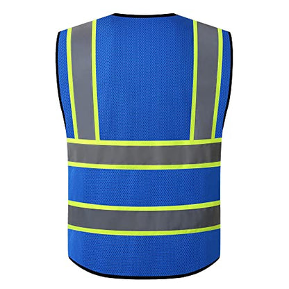 Safety Vest for Men Women Reflective Construction Vest Hi Vis ANSI Standard - color: Blue-h, size: Medium
