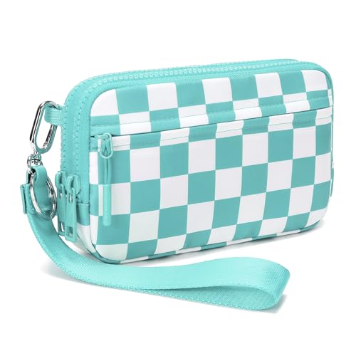 FODOKO Wristlet wallets for Women RFID crossbody bags with 4 Zippers - color: Ice Blue